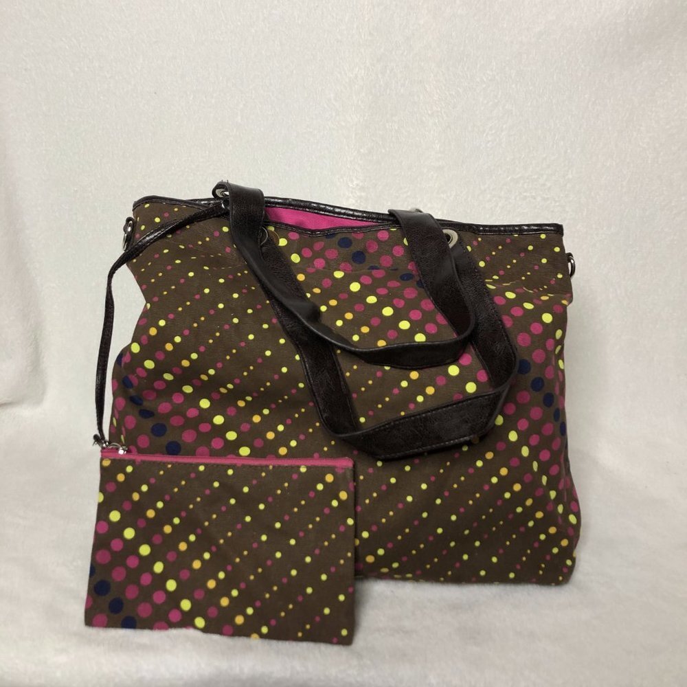 Canvas & Leather Polka Dot Tote Bag & Wallet